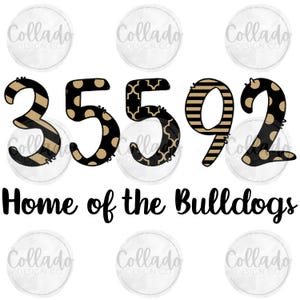 Home of the Bulldogs 35592 Zip Code Vernon Alabama AL Schwarz Gold Muster Schule Sport Mannschaft Digitaler Download Instant PNG-Datei