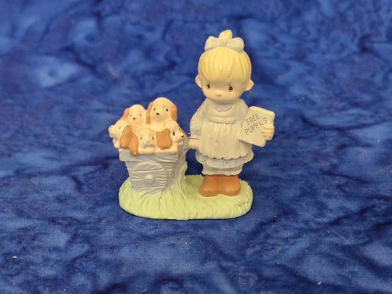 Rare Precious Moments Miniature Metal Free Puppies Sign With Girl