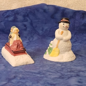 House of Lloyd Porcelain Snowman or Sled Around the World Holiday Home Décor, Gift for Family, Village Snowman, Village Children on Sled