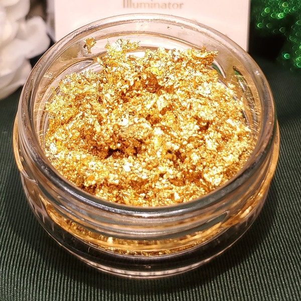 Pure 24k Gold Flakes PETITE cut .1g - Hand-cut in glass jar : Element # Au 79 (99.999%)