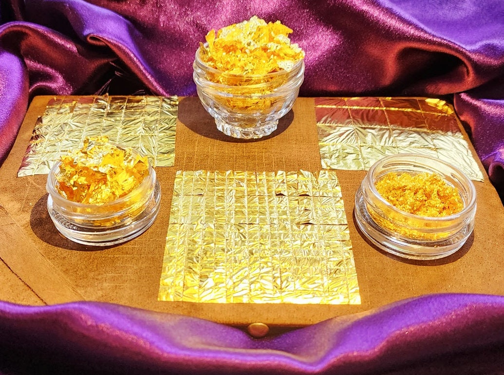 5 Grams Gold Leaf Flake Huge Beautiful Flakes Use for Art, Decorating,  Weddings, Vials 