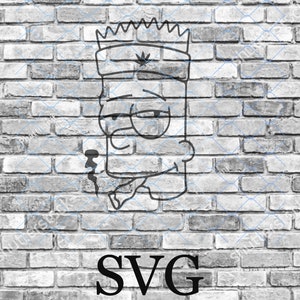 Op de afbeelding: Zwarte lijntekening van een stripfiguur met een kroon en een brandende sigaret, tegen een grijze bakstenen muur. Het woord "SVG" staat in vette, zwarte letters onderaan de afbeelding.