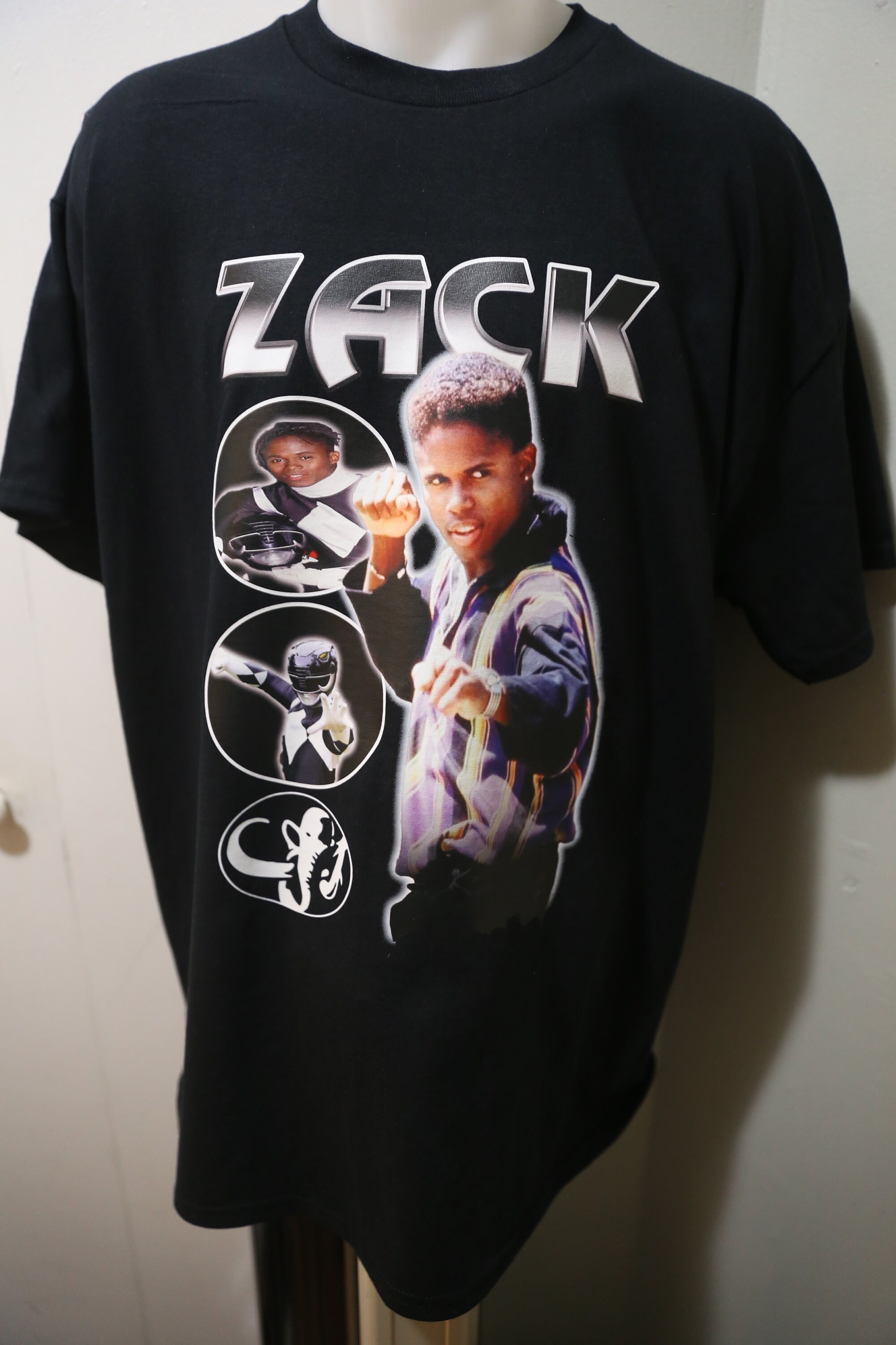 Vintage 90s Zack Black Ranger Mighty Morphin Power Rangers T