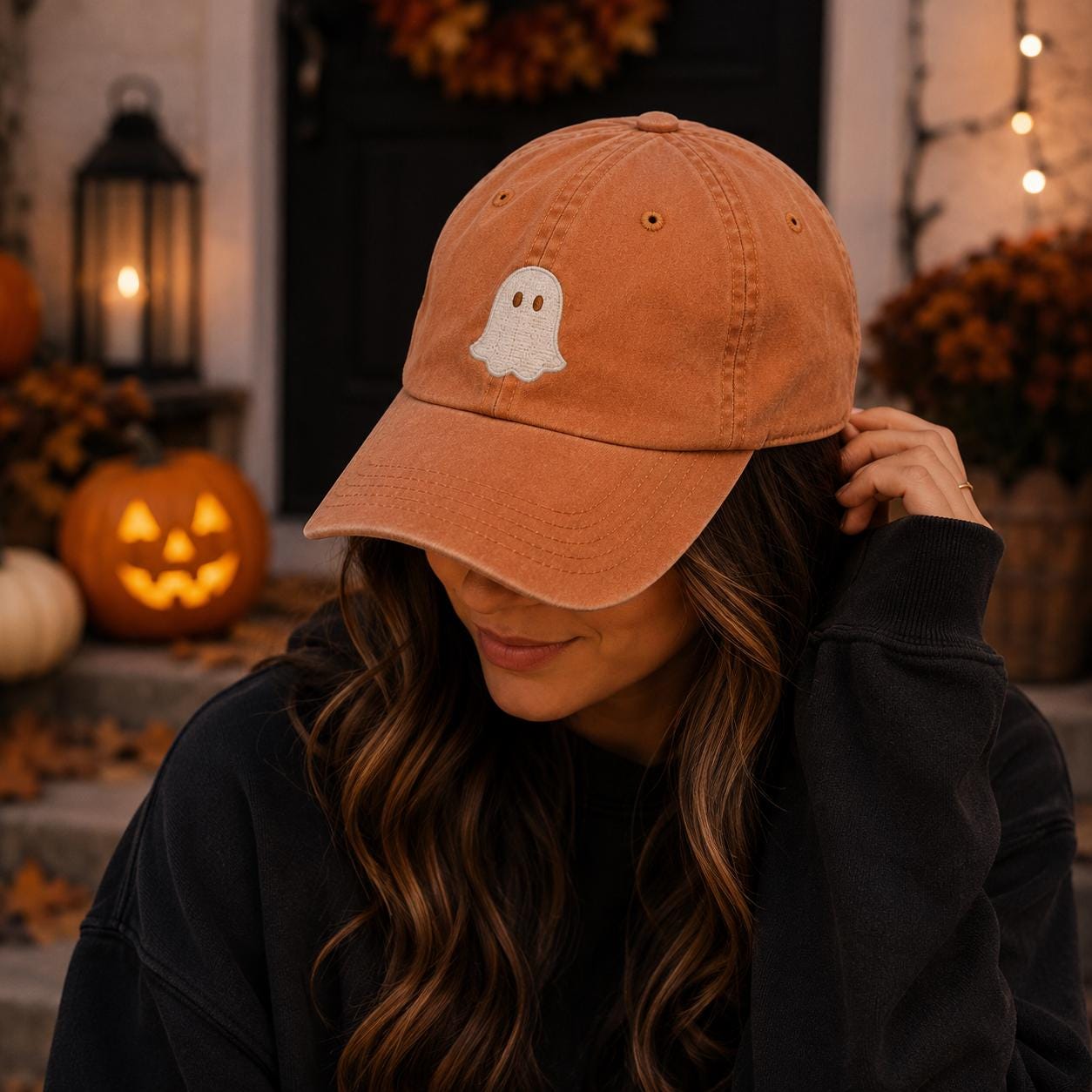 Ghost Halloween Cap Ghost Cap Dad Cap Halloween Costumes Embroidered Hat Washed Cotton Cap, rur683