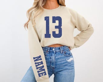 Personalized Name Number Sleeve Sweatshirt, School Spirit Game Day Hoodie