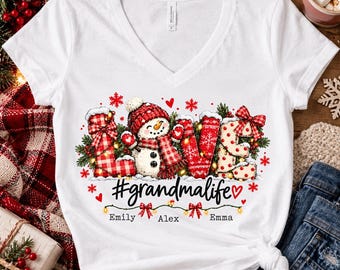 Personalized Grandma Christmas Racerback Tank, Snowman Love Tank Top, Custom Grandkids Names, Grandmalife Holiday, rur8649