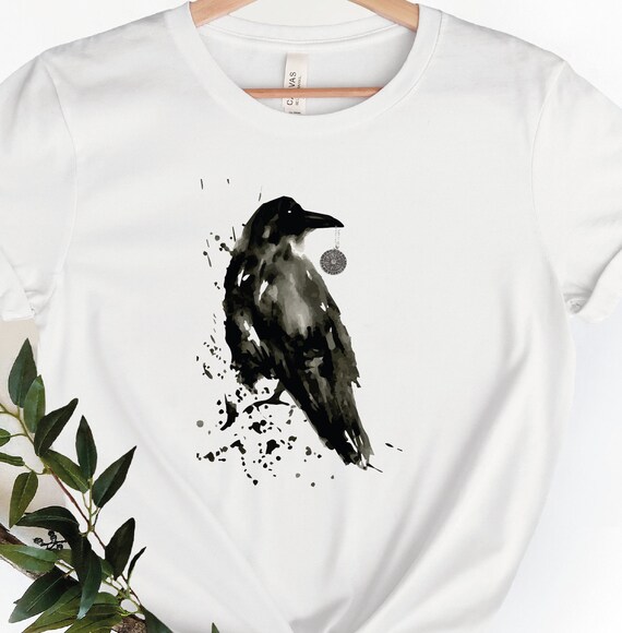 Raven Shirt, Compass Shirt, Crow Tee, Raven In The Sky Shirt, Raven Murder Attempt Shirt, Gothic Raven Shirt, Raven And Compass Shirt