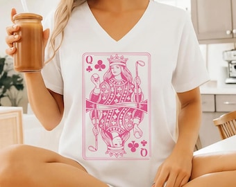 Queen of Clubs Womens Golf Vneck T Shirt, Graphic Ladies Golf Gift, rur502