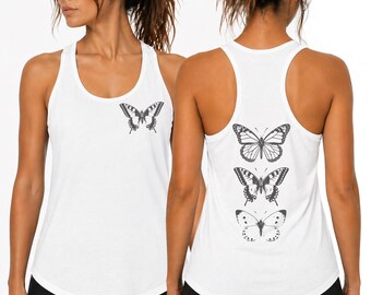Vintage Butterfly Trio Racerback, Cottagecore Boho Nature Aesthetic Tank Top, rur606