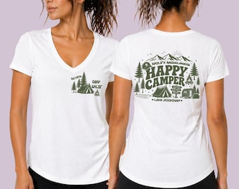 Custom Camp Bachelorette Vneck Shirt, Camping Bridesmaid Gift, Happy Camper Vneck, rur561