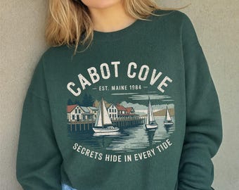 Cabot Cove Maine Sweatshirt, Vintage Coastal Sailing Crewneck, Retro Harbor Boat Shirt, New England Coastal Top