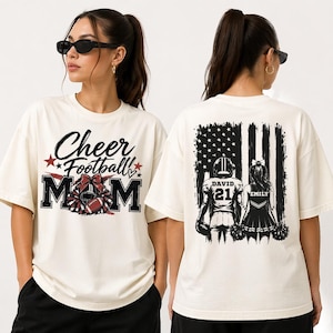Football Mom Shirt, Cheer Football Mom Tee, Personalized Football Family Shirt, Game Day Shirt, Sports Mom Gift, Custom Football, rur580 image 2