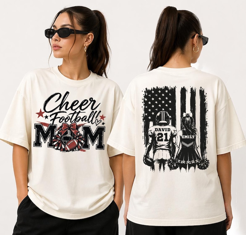 Football Mom Shirt, Cheer Football Mom Tee, Personalized Football Family Shirt, Game Day Shirt, Sports Mom Gift, Custom Football, rur580 image 2