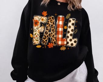 Fall Sweatshirt for Women, Leopard Fall Pullover, Autumn Graphic Sweatshirt, Cute Fall Shirt, Thanksgiving Outfit, Cozy Fall Top, rur766