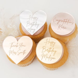 Acrylic Cupcake Toppers | 2" Cupcake Charms | Baby Shower Cupcake Topper | Wedding Cupcake | Birthday Cupcake | Gold Engagement Cupcake Disc