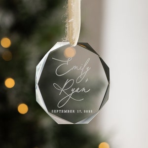 Glass Engraved 3.25" Personalized Wedding Christmas Ornament |  Newly Wed Gift | Engraved Ornament |  Couples Gift | Wedding Gift Ornament