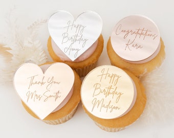 Acrylic Cupcake Toppers | 2" Cupcake Charms | Baby Shower Cupcake Topper | Wedding Cupcake | Birthday Cupcake | Gold Engagement Cupcake Disc