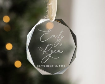 Glass Engraved 3.25" Personalized Wedding Christmas Ornament |  Newly Wed Gift | Engraved Ornament |  Couples Gift | Wedding Gift Ornament