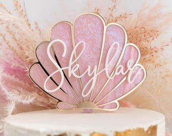 Seashell Name Cake Topper Acrylic 4.5"W | 3D Seashell Mermaid Cake Topper | Mermaid Pastel Cake Topper | Mermaid Cake Topper | Seashell Cake