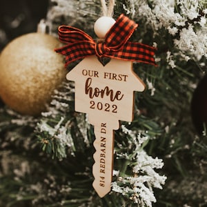 Our First Home Christmas Wooden Engraved Ornament 2024 My First Home Key Ornament Our First Apartment Realtor Gift House Warming image 3