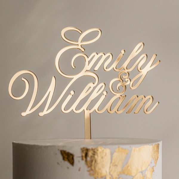 Script Names Wedding Cake Topper | Custom Name Cake Topper | Baptism Name Cake Topper | Birthday Topper | God Bless | Gold Cake Charm