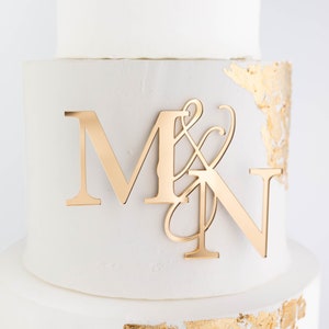 de gâteau Initiales de mariage Charms pour gâteau Lettre audacieuses Décoration de gâteau pour mariage avec lettres monogrammes Gâteau de mariage en or Breloque pour gâteau de mariage lettre image 1