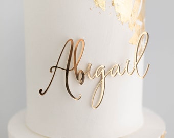 Thin Script Name Acrylic Cake Charm | Custom Cake Charm | Birthday Cake Charm | Name Cake Plaque | Wedding Cake Charm | Gold Cake Charm |