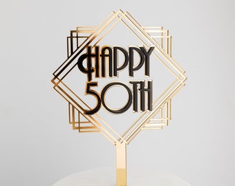 Art Deco Style Birthday Cake Topper |  Roaring 20's Theme Cake Topper | Double Layer Custom Acrylic Cake Topper | Gold Birthday Cake Topper