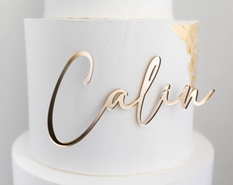 Cursive Script Name Acrylic Cake Charm | Custom Cake Charm | Birthday Cake Charm | Name Cake Plaque | Wedding Cake Charm | Gold Cake Charm |