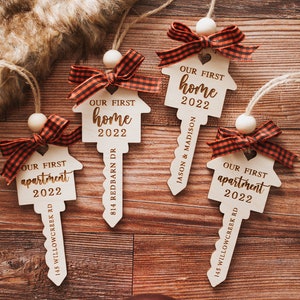 Our First Home Christmas Wooden Engraved Ornament 2024 My First Home Key Ornament Our First Apartment Realtor Gift House Warming image 4