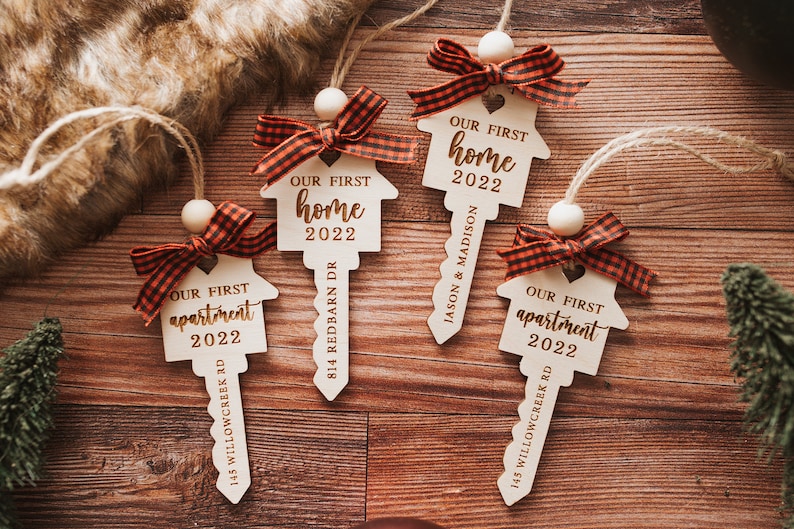 Our First Home Christmas Wooden Engraved Ornament 2024 My First Home Key Ornament Our First Apartment Realtor Gift House Warming image 4