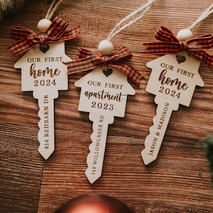 Our First Home Christmas Wooden Engraved Ornament 2024 My First Home Key Ornament Our First Apartment Realtor Gift House Warming image 2