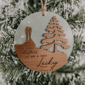 Our First Christmas as Mr & Mrs Christmas Ornament | Wooden Custom Ornament | Wedding Gift | Couples First Christmas | Same Sex Ornament |