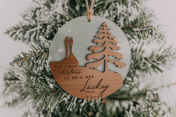 Our First Christmas as Mr Mrs Christmas Ornament Wooden Custom Ornament Wedding Gift Couples First Christmas Same Sex Ornament Etsy UK