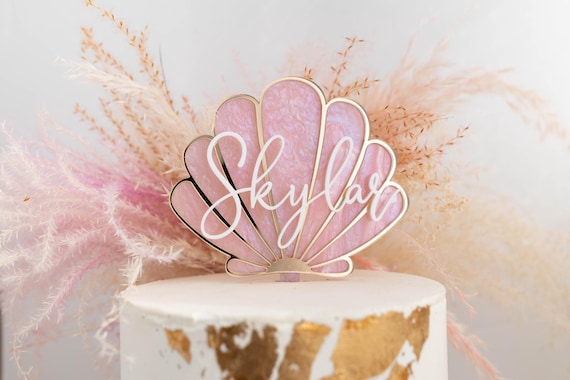 Seashell Name Cake Topper Acrylic 4.5"W | 3D Seashell Mermaid Cake Topper | Mermaid Pastel Cake Topper | Mermaid Cake Topper | Seashell Cake