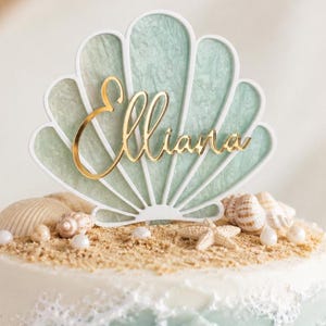 Seashell Name Cake Topper Acrylic 4.5"W | 3D Seashell Mermaid Cake Topper | Mermaid Pastel Cake Topper | Mermaid Cake Topper | Seashell Cake immagine 6