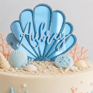 Seashell Name Cake Topper Acrylic 4.5"W | 3D Seashell Mermaid Cake Topper | Mermaid Pastel Cake Topper | Mermaid Cake Topper | Seashell Cake immagine 9