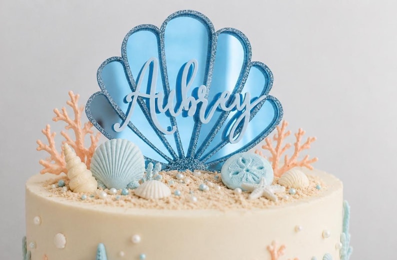 Seashell Name Cake Topper Acrylic 4.5"W | 3D Seashell Mermaid Cake Topper | Mermaid Pastel Cake Topper | Mermaid Cake Topper | Seashell Cake immagine 9