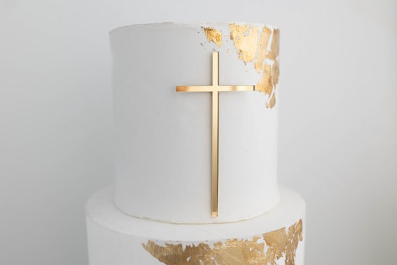 Set Decorazioni Per Torta Comunione E Battesimo, 18 Pezzi Con Croce Oro, Fiori E Palline, Elegante E Senza Montaggio, Rosa Bianco Oro