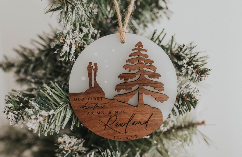 Our First Christmas as Mr Mrs Christmas Ornament Wooden Custom Ornament Wedding Gift Couples First Christmas Same Sex Ornament image 1