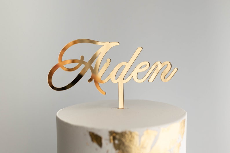 Script Name Baptism Cake Topper 6 Wide Cake Topper Christening Name Cake Topper God Bless Cake Topper Birthday Topper Gold Topper image 2