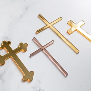 Acrylic Cross Cake Charm | Slim Cross Baptism Cake Charm | First Holy Communion Cake | Christening Cake Charm | Acrylic Gold Cross Gold