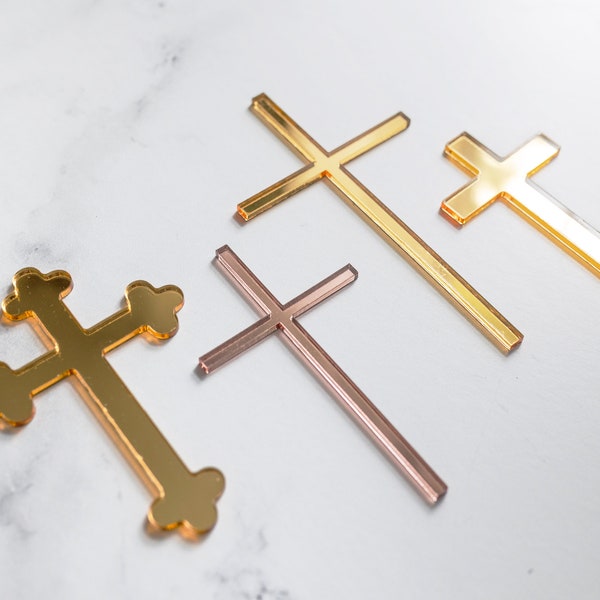 Acrylic Cross Cake Charm | Slim Cross Baptism Cake Charm | First Holy Communion Cake | Christening Cake Charm | Acrylic Gold Cross Gold