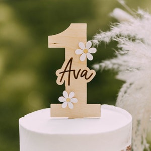 Daisy Birthday Cake Topper | Ages 1-9 | First Birthday Topper | Number Cake Topper | Wooden Cake Topper | Name Cake Topper | Name Topper