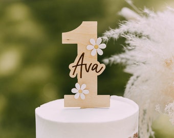 Daisy Birthday Cake Topper | Ages 1-9 | First Birthday Topper | Number Cake Topper | Wooden Cake Topper | Name Cake Topper | Name Topper