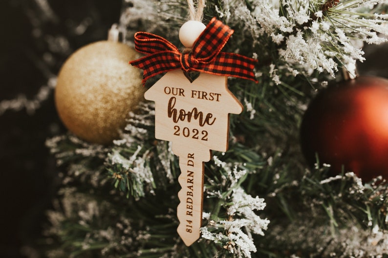Our First Home Christmas Wooden Engraved Ornament 2024 My First Home Key Ornament Our First Apartment Realtor Gift House Warming image 3