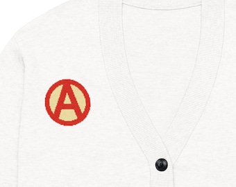 Cardigã de tricô - Cinza. Um emblema do Sr. Raposo, inspirado em Wes Anderson.