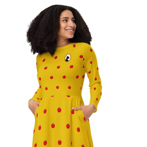 Fantastic Mr. Fox - Mrs Fox Apple Pattern - Wes Anderson - All-over print long sleeve midi dress costume