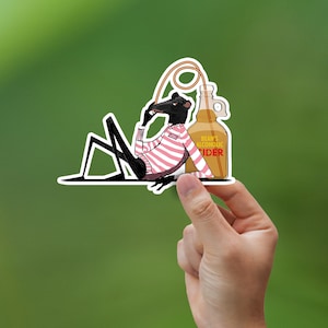 Sticker: Bean Security Rat Drinking Cider, Mr Fox Wes Anderson geïnspireerde illustratie