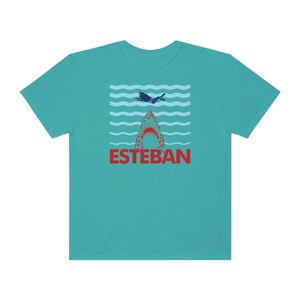 Unisex Comfort Color T-shirt: Esteban Jaguar Shark Attack! - Life Aquatic - Wes Anderson Seafoam